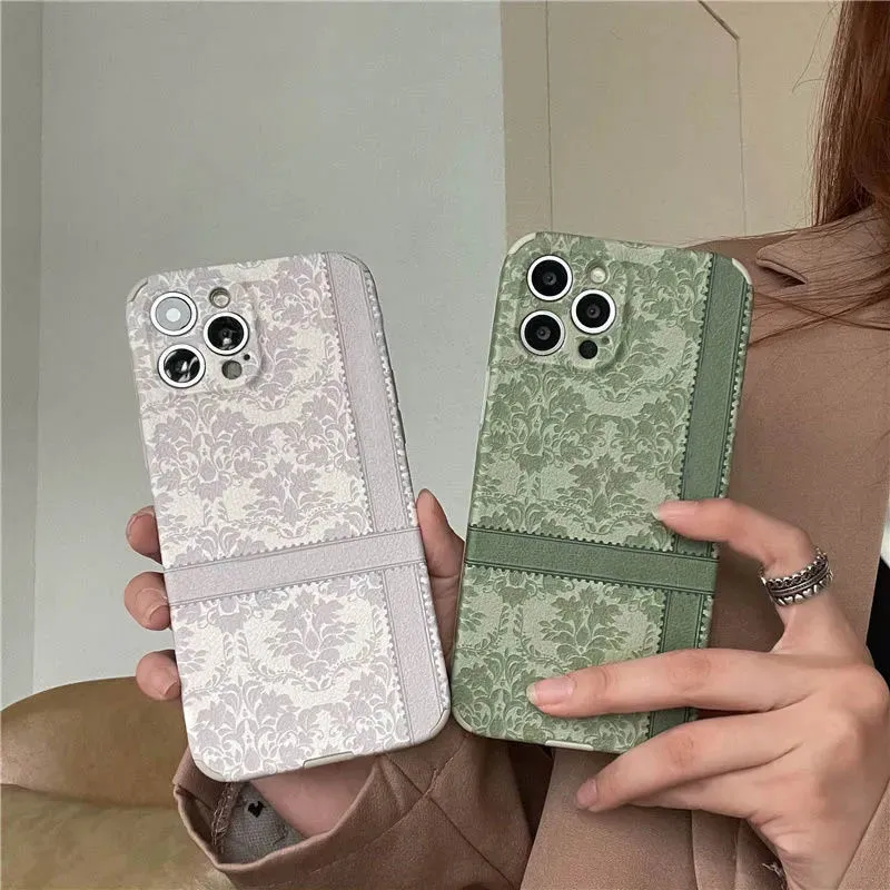 Fashion Brand Embroidery Phone Case Designer Phone Cases For IPhone 13 Pro Max Cell Phone Cover For 12 11 XR X XS 7 8 Plus Green Purple
