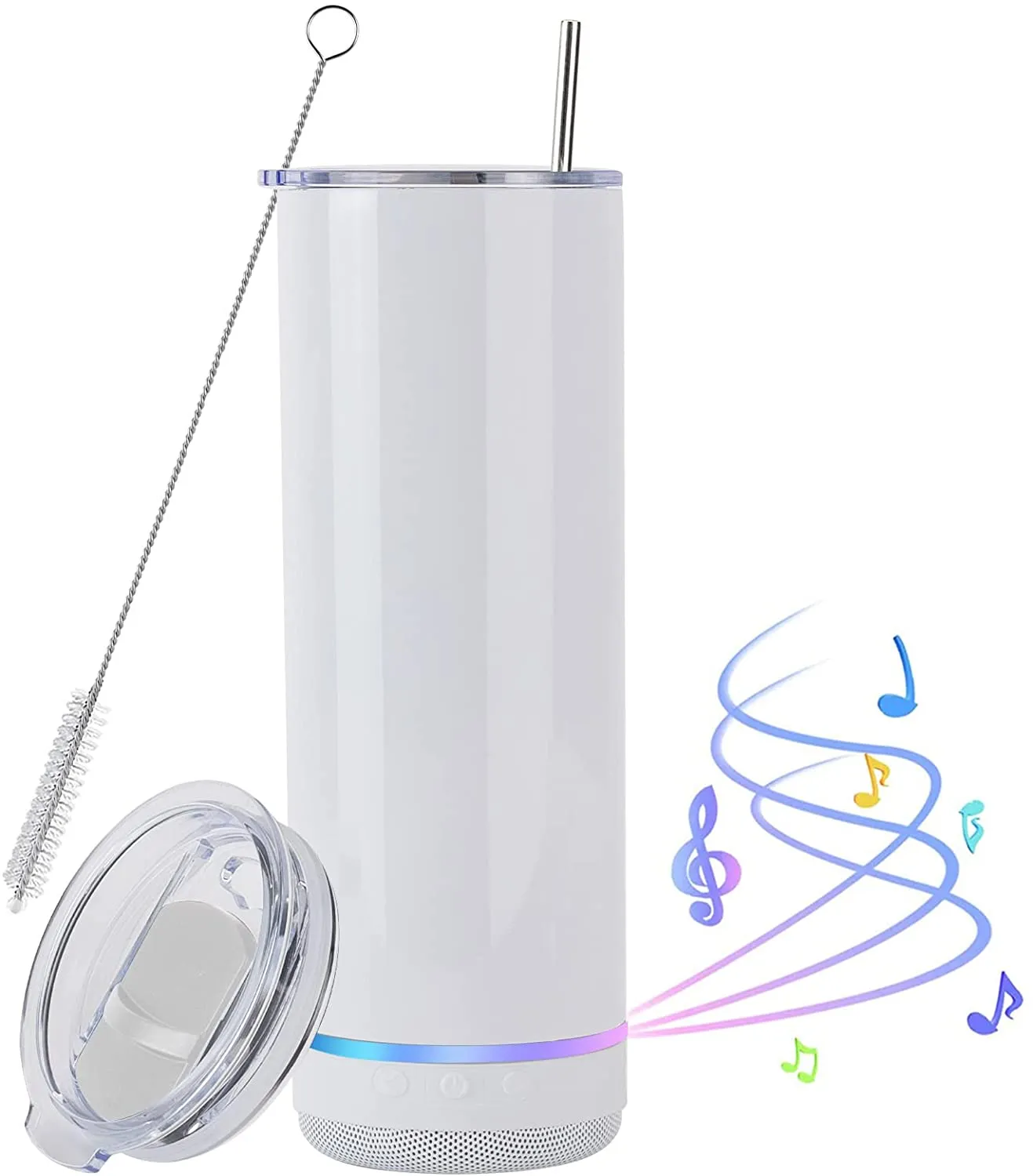 Gobelet avec haut-parleur de musique 17 oz, avec paille et couvercle avec lumière LED amovible pour la Saint-Valentin, la fête des pères, la fête des mères, cadeau 0422