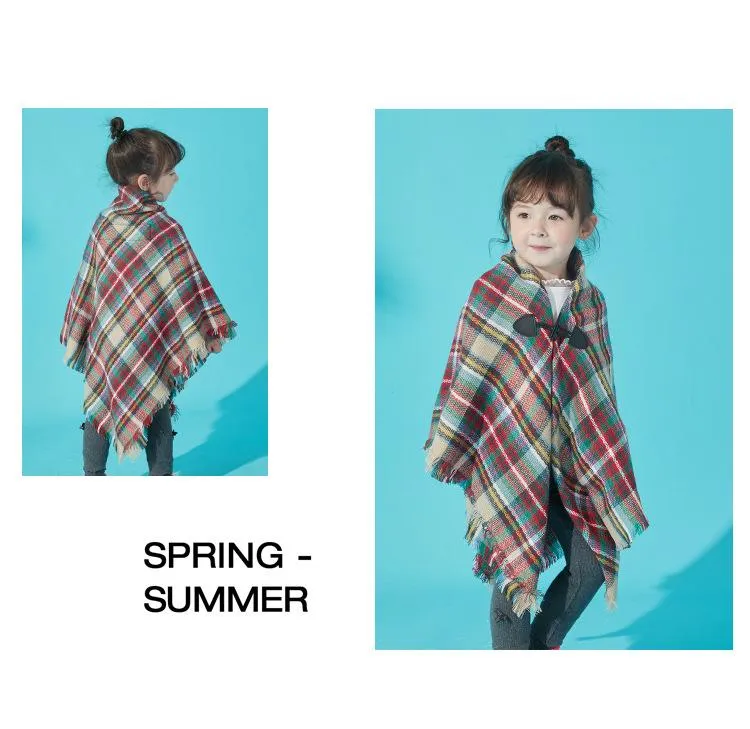 Scarves Autumn And Winter Girls Fringed Plaid Fashion Ethnic Style Horn Buckle Shawl Cute Cloak Warm Scarf 