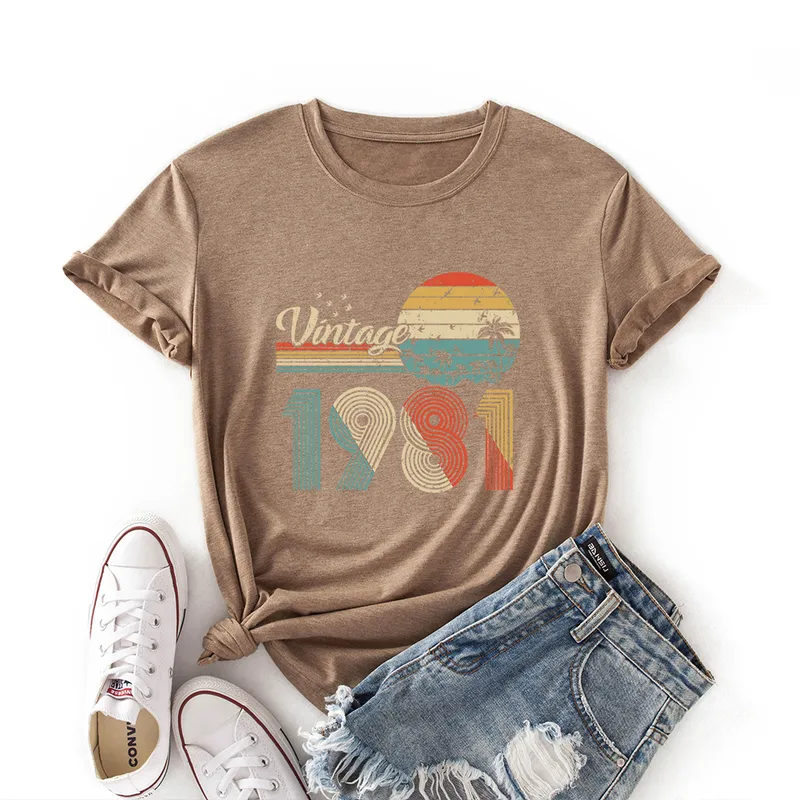 Vintage 1981 Camicia 40th Birthday Donna Manica corta T-shirt casual colorata Summer Graphic Tee Shirts Abbigliamento femminile Top 220408