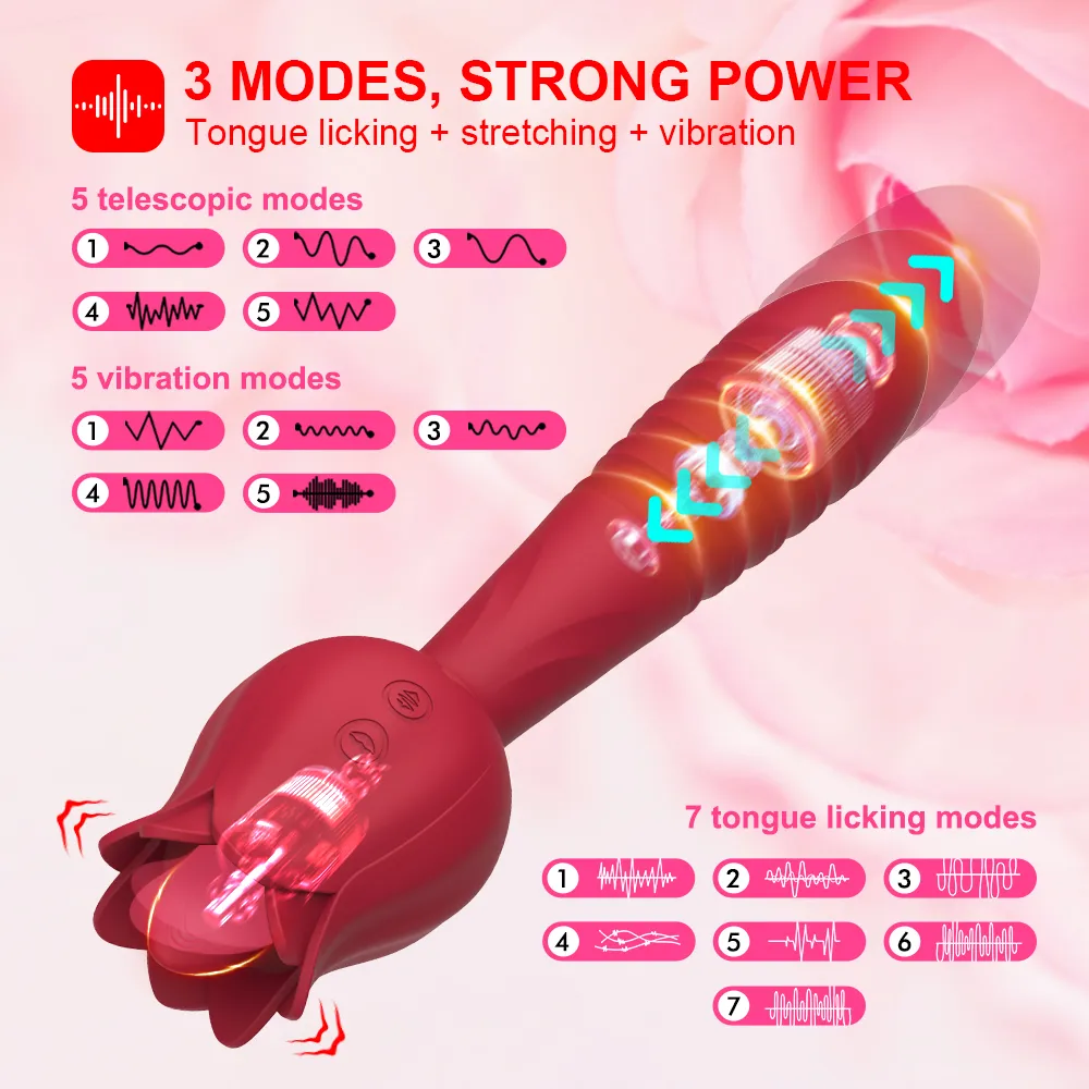 Rose Sexy Toys Vibrator for Women G-Spot Librando Dildos Dildos Vibração Telescópica Anal Clitóris do Mamilo Anal Brinquedo Adulto