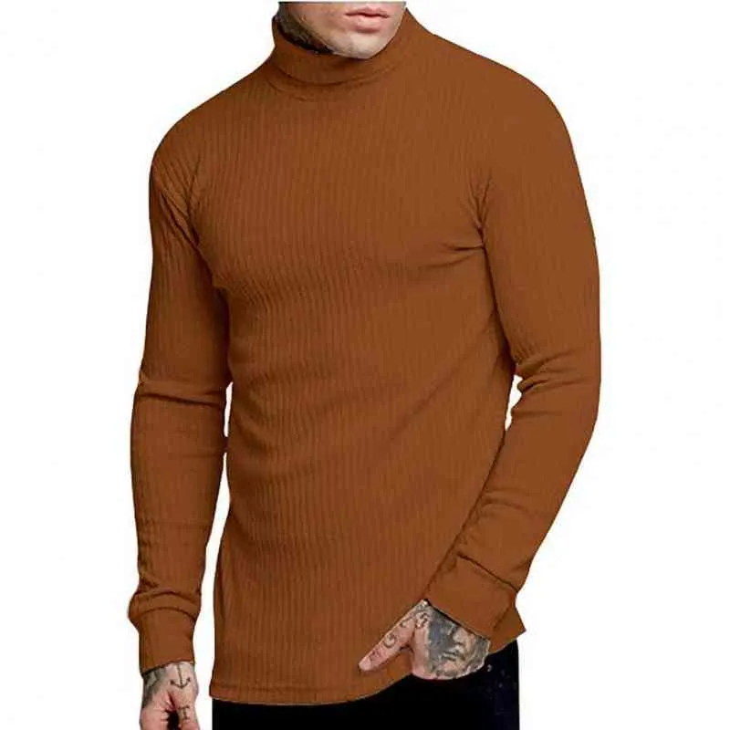 Solid Color Sticked Top Men Base Shirt Winter Half High Collar Slim Fit T-shirts Men Thermal Pullover Top L220704