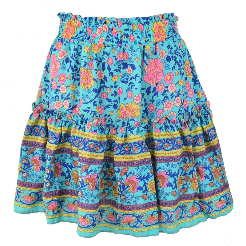 Sexy Bohemia Women Fashion High Waist Frills Skirt for Women Chiffon Half-length Printed Beach A Short Mini Skirts 220520