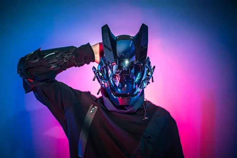 مشروع Cyberpunk Cosplay Hellboy Retaliation Shinobi Horns Mask Black Samurai Masks Halloween Party Coolplay Gift 220707