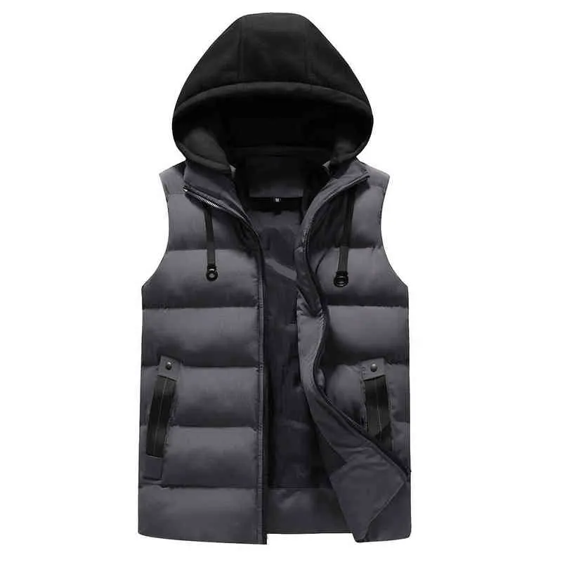 남자 조끼 재킷 겨울 방수 따뜻한 민소매 재킷 남자 패션 후드 캐주얼 조끼 2022 가을 두껍게하는 양복 조끼 옷 l220706
