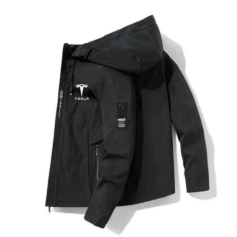 Tesla electric car 2022 latest super car men's spring and autumn zipper casual hooded bomber jacket fashion windbreaker G220727