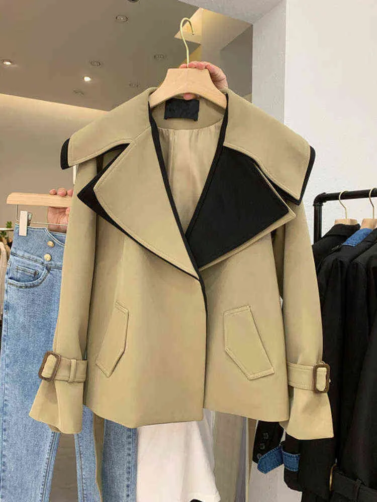 Trench Coat for Women Retro New Lapel Long Sleeve Loose Windbreaker Fashion Spring Autumn Office Lady Coats and Jackets Women L220725