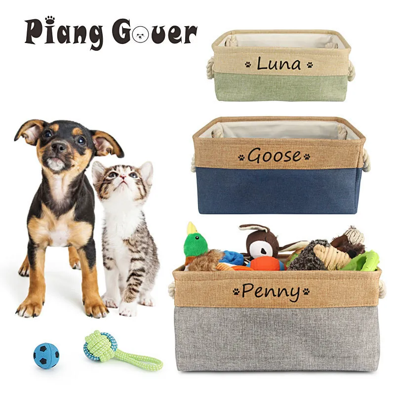 Anpassat namn Dog Toy Basket Cat Pet Foldbar Box Print Personliga ID -förvaringskorgar för klädtillbehör 220510