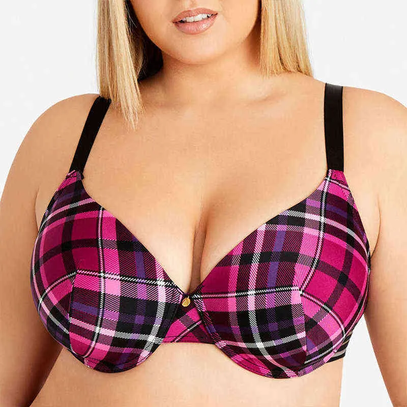 Mierside duży rozmiar Kontrast Contrast Plaid Damski Bra Seksowna strona Push Up oddychająca bralette Wygodna bielizna T220726