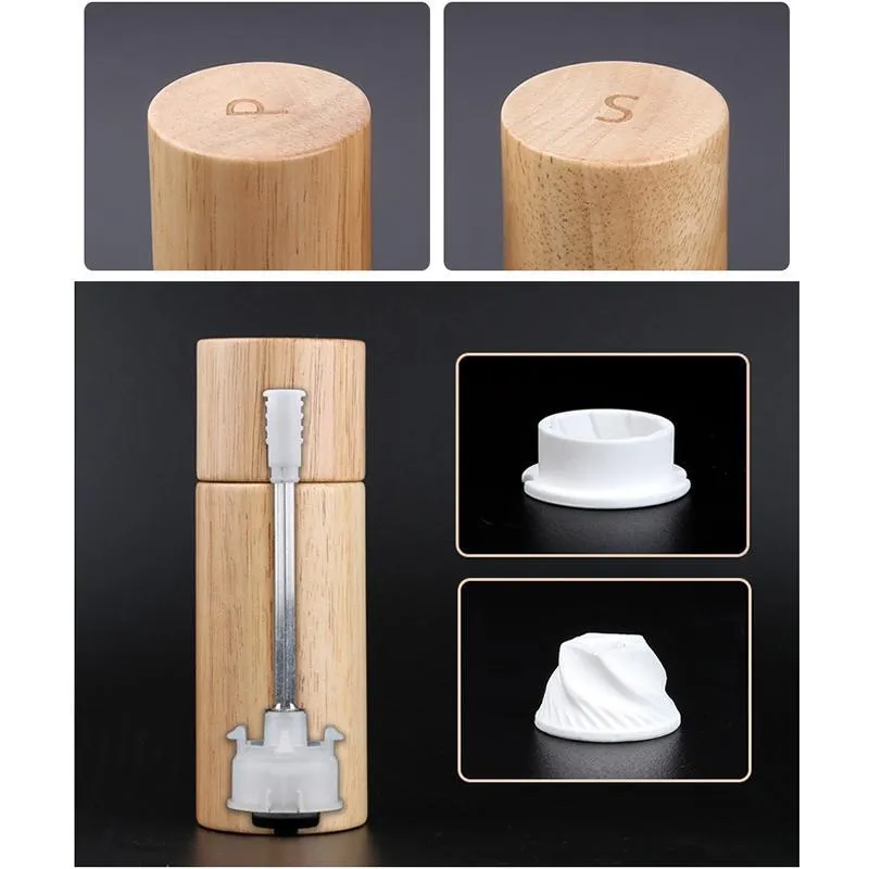 Wooden Salt and Pepper Grinder Set, Manual, 6