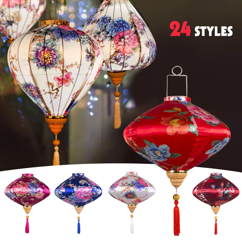 12 pouces de pivoine Floral Modèle Midautomn Lantern Vietnam Chinois Retro Silk Lanterns pour l'année de fête de fête Hanging Decor 220611