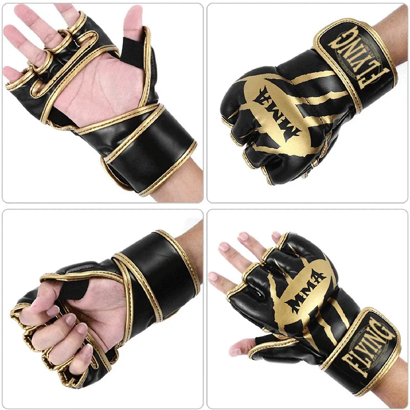 FLYING Half Finger Boxing Gloves PU Leather MMA Fighting Kick Boxing Gloves Karate Muay Thai Training Workout Gloves Men 220624