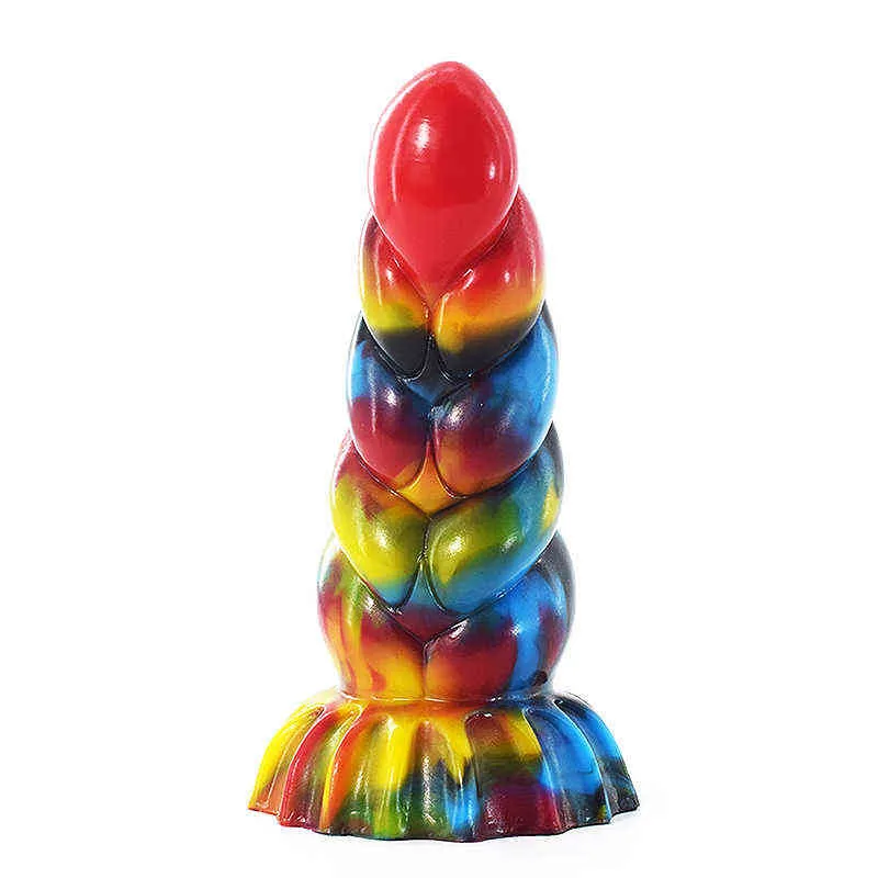 Nxy DILDOS DONGS BDSM ENORME EXPANDER BIGO GRAFFITI Color de silicona Bulto Beads curvado Anus con taza de succión para lesbiana hembra 220511