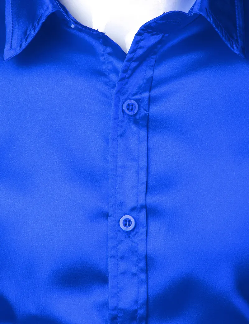 Royal Blue Silk Cetim Camisa Homens Marca de Luxo Slim Fit Mens Vestido Camisas Festa de Casamento Casual Masculino Camisa Casual Chemise 220813