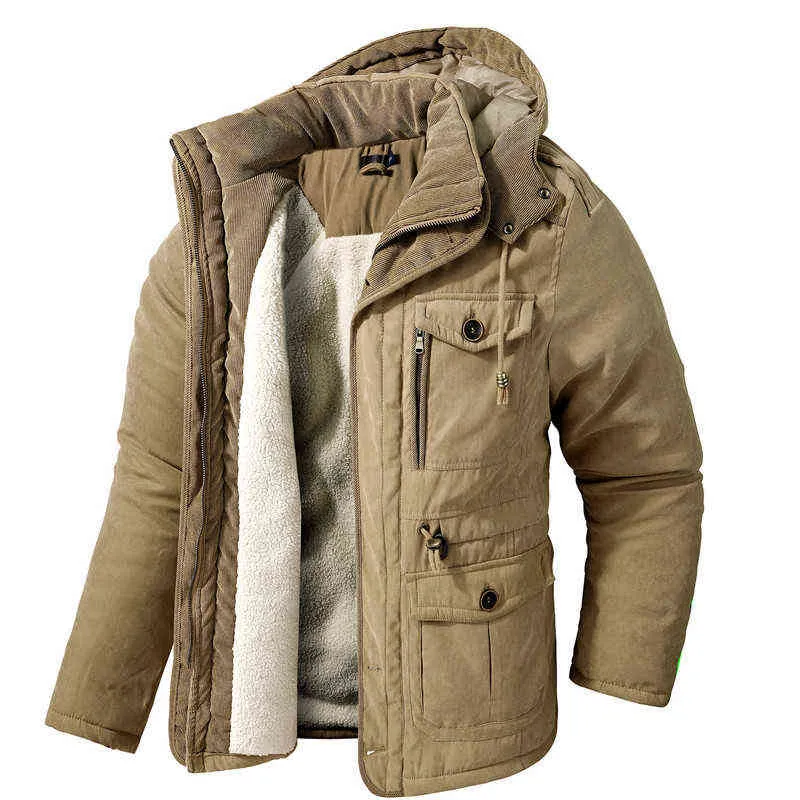 Kış ceket erkek kapşonlu rüzgarlık pamuk yastıklı kalın kar katında kar yağışı erkek ince fit rahat polar sıcak ceketler adam klasik parkas l220706