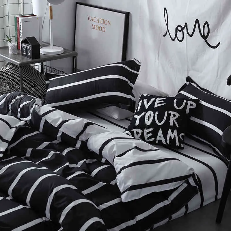 Bonenjoy noir et blanc Colo rayé ensembles de couverture de lit simple/jumeau/double/reine/roi drap de couette taie d'oreiller Ding Kit