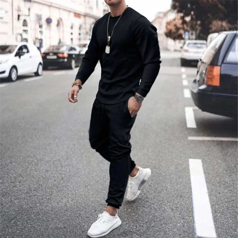 Sportswear Sumer Men s Set Solid Color Tracksuit Sports Suits Male Sweatsuit Long Sleeves T shirt Pants Printing sets 220620