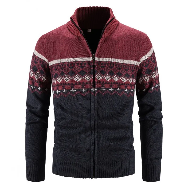 Men Sweater Casual Sweatshirt Jacquard Zip Polo Cardigan Jacket Winter Mock Neck Pullover S Kleding 220804