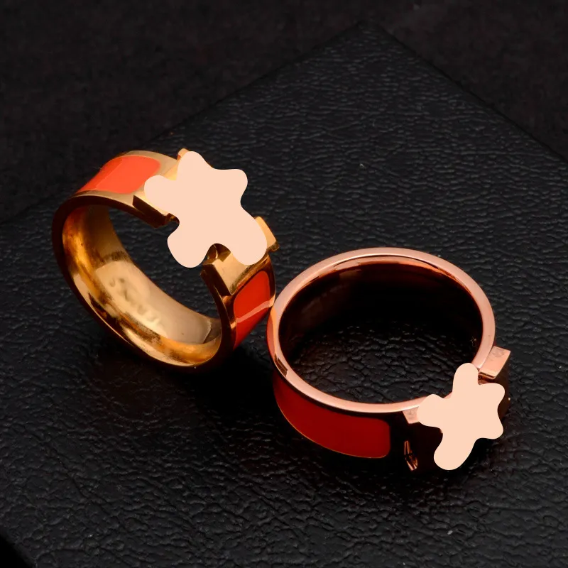 Gold Weißer Ring Damen Edelstahl Weiß Schwarz Rot Gelb Rosa Blau Grau Orange Mode Paar Zirkon Geschenk für Frau Accessori256k
