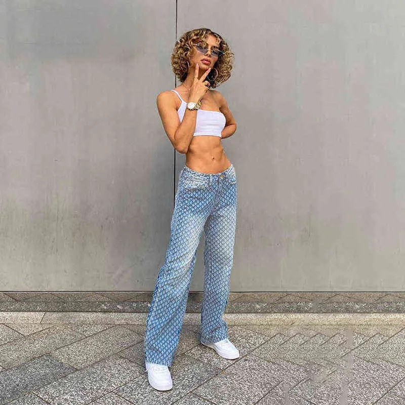 HAOYUAN Bleu Clair Baggy Taille Basse Jeans pour Femmes 2022 Mode Streetwear Y2k Trou Pantalon À Jambe Droite Pantalon En Denim Déchiré T220728