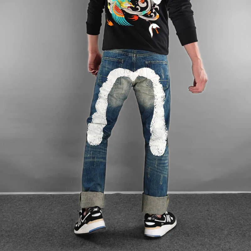 Роскошный дизайнер для мужчин New Fushen Jeans Popult Fashion Brand Size M Персонализированные печатные вышитые брюки Slim Fit Универсальные жаккардовые штаны