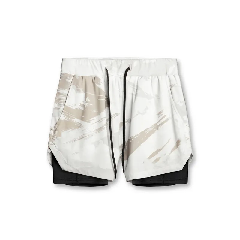 Mode d'été shorts pour hommes séchage rapide 2 en 1 multi-poches double couche fitness pantalons de sport à lacets 220714