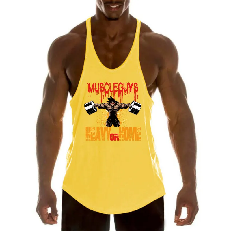 Bodybuilding Stringer tanktop Men Fitness kleding Y Achter Gym Mouwloos shirt Katoen O Hek Sport Stringer Vest 2206305552654