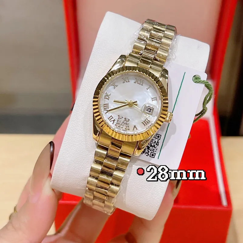 Mode Luxury Women Watches Top Brand Designer Diamond Lady Watch 28mm Gold Sliver Case Wristwatches For Womens Birthday Christma282w