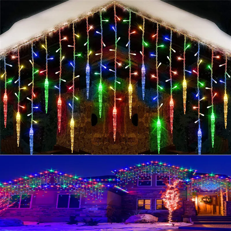 3-28M Weihnachten Wasserfall Girlande LED Vorhang Eiszapfen String Lichter Outdoor Weihnachten Dekoration Fee Light Decor Garten Eauves Patio 220408