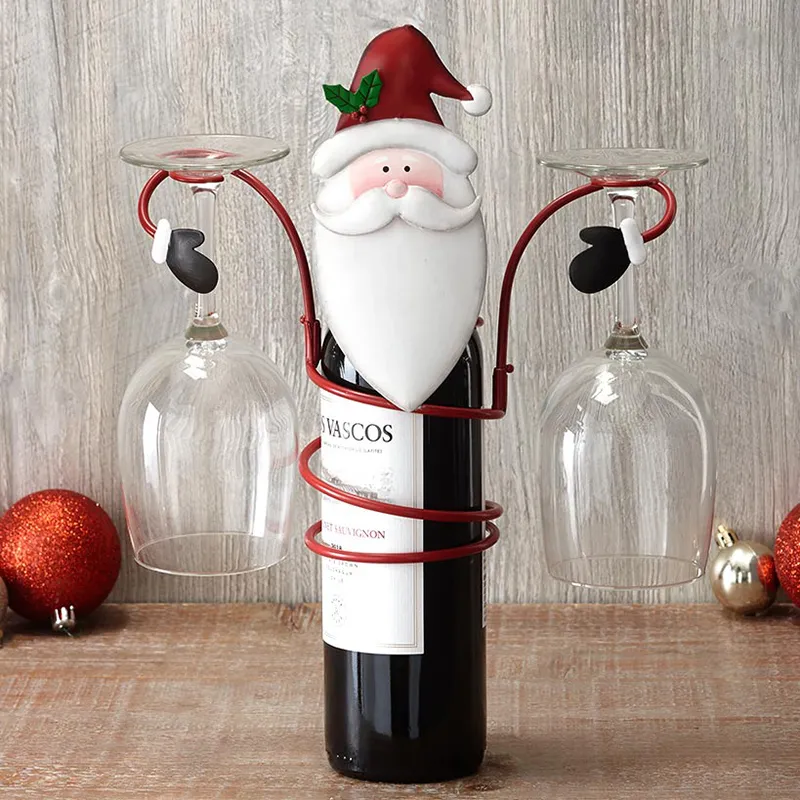 Tatil şarap şişesi cam sahipleri Noel tema organizatör raf festivali ev masaüstü dekorasyon D1 220509