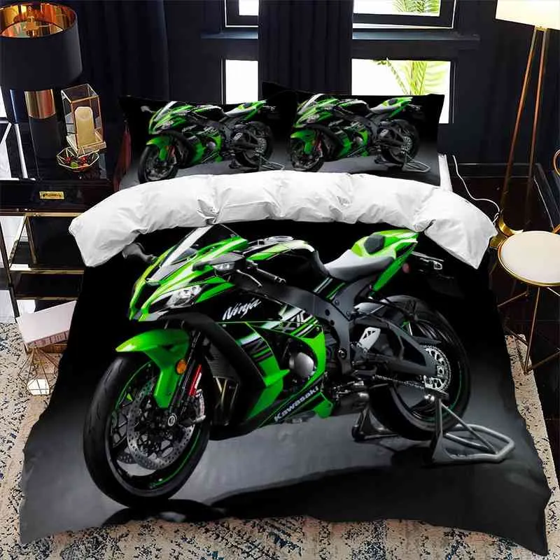 Ensemble de housse de couette pour lit de moto Rider Queen Calico Twin Size Couette Literie Simple Complète