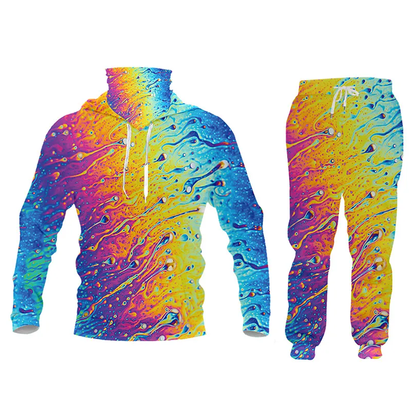 Ujwi Tracksuit Winter Male 2-Piece Creative Colorful Water Drops Sportswear Suit 3D Digital Printing Hoodies Men Custom 220615