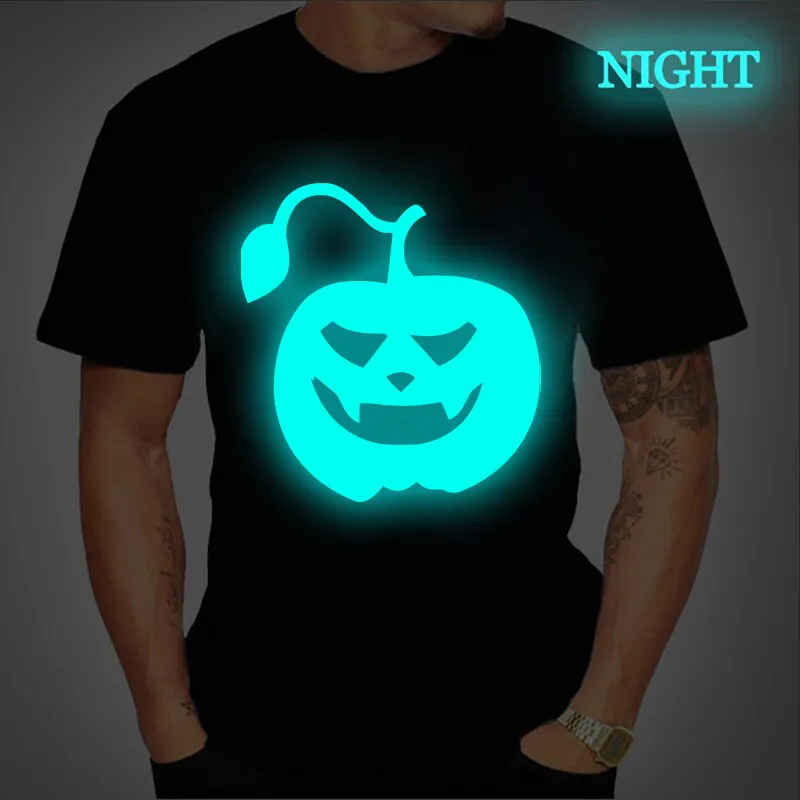 Camiseta de alta qualidade moda oversize halloween abóbora tshirt mens casual o pescoço diabo luminoso tshirt para homem top tees 220608