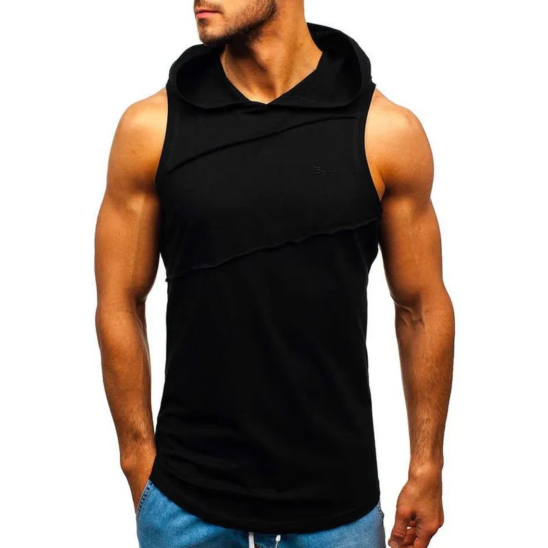 KANCOOLD Men's tank top Men Hooded Striped Splicing vest jacket Sleeveless Contrast Hoodie gym clothing 220331