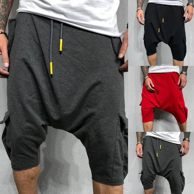 男性ハーレムパンツサマーファッション調整可能マイクロエラスティックソフトコットンブレンド低股貨物ズボンの夏のメンズ衣類220704