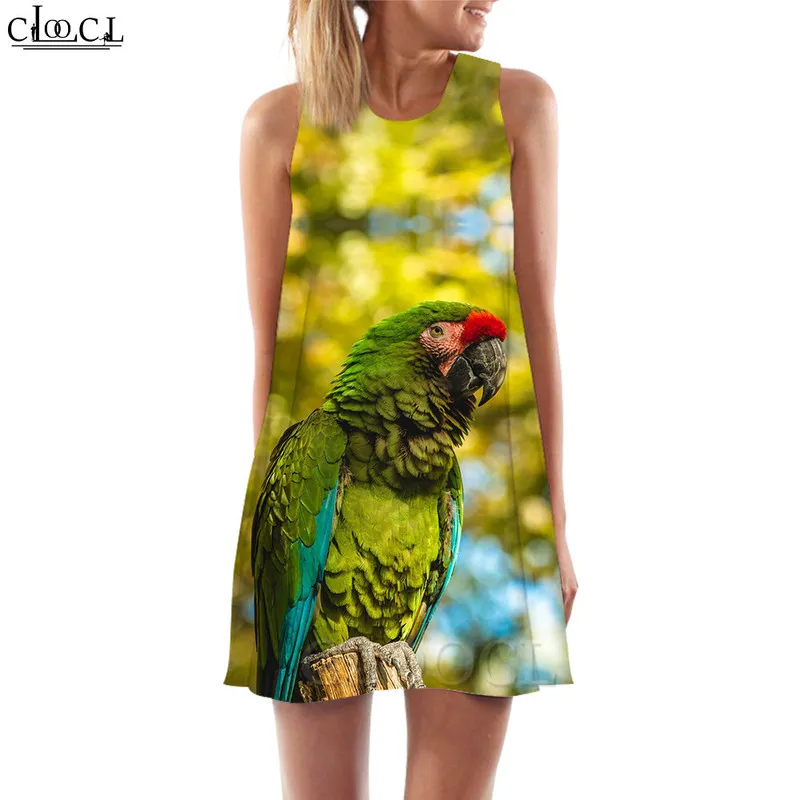 Fashion Women Tank Tops Macaw 3D Printed Animal Parrot Loose Dress Slim Short Female Vest Streetwear Sleeveless Dress W220616