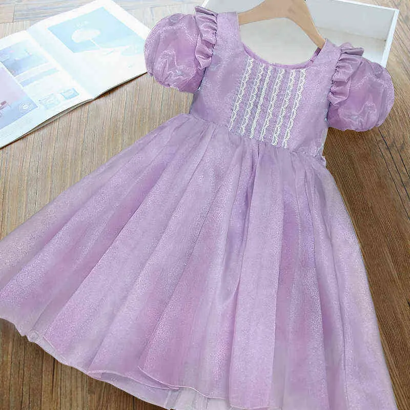 Summer Girl Bowknot Princess Dress Little Girl Birthday Party Cute Gown Puff Sleeve Tulle Dress Children Wedding Vestidos 3 6 8Y G220518