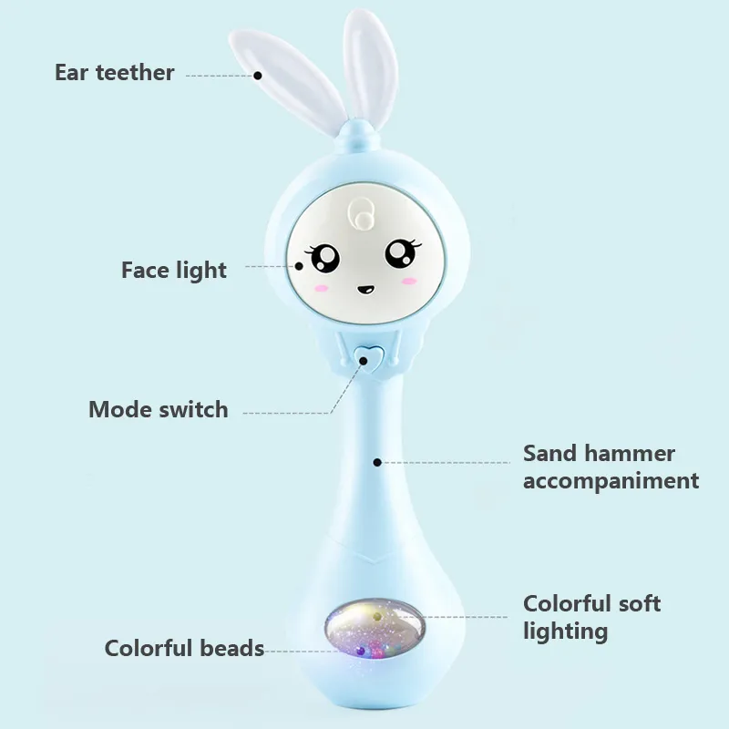 QWZ 음악 플래싱 모래 망치 아기 Teether Rattles 장난감 교육 안전 재료 핸드 벨 아기 선물을위한 초기 학습 장난감 220531