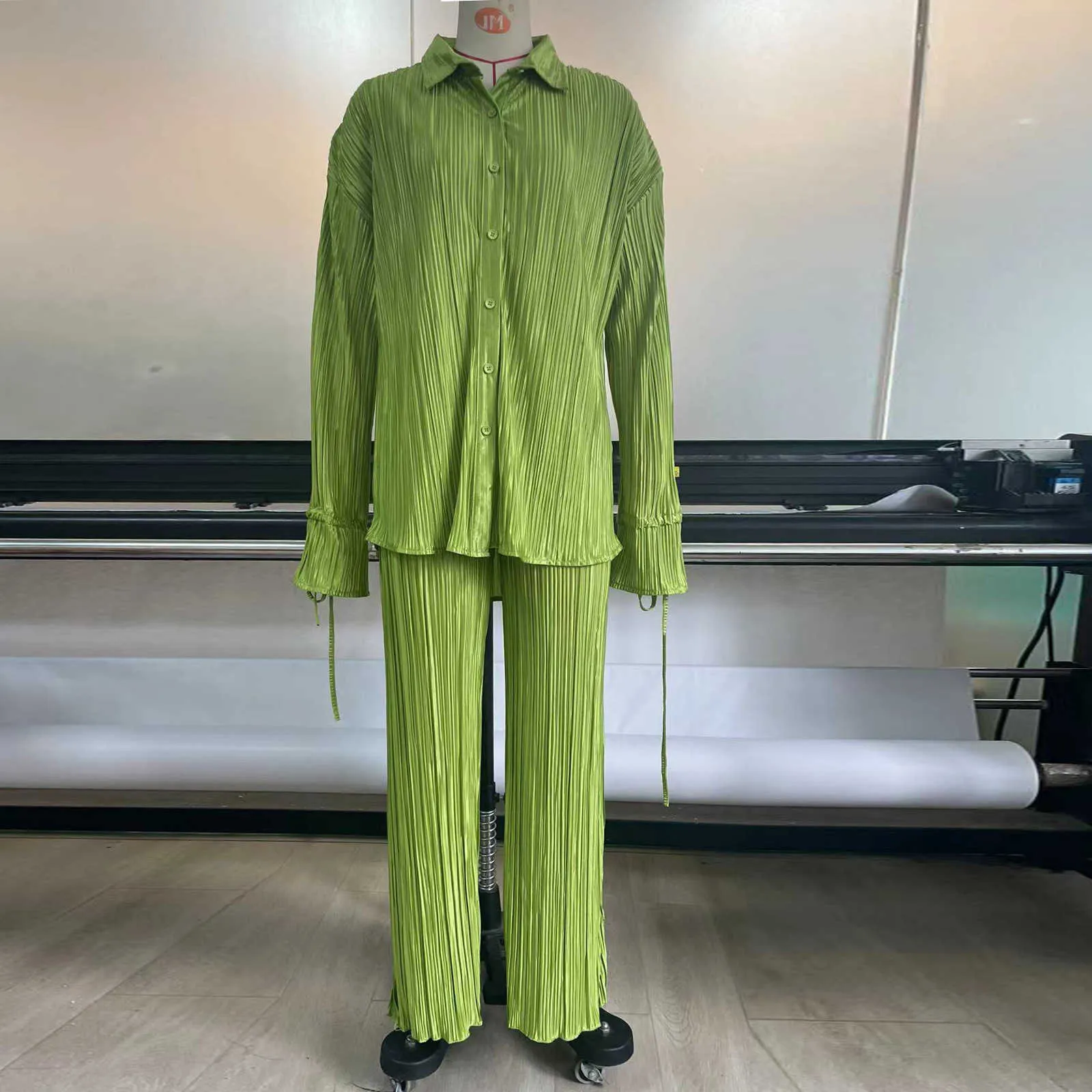 Tweedelige broek set voor dames gekrimd shirt met lange mouwen revers Cardigan spleet pyjama slaapkleding