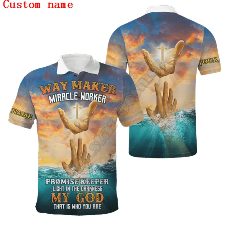 قمصان صيفية للرجال للرجال صانع المعجزة العامل الله يدوية يسوع تخصيص اسم قميص بولو 3D مطبوع على الأكمام قصيرة t 220704