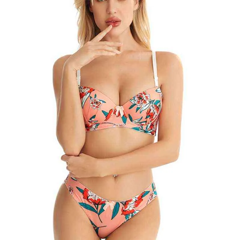 Sexy vrouwen bloem beha set draadloze bralette ondergoed naadloze print lenceria slip push-up lingerie l220727