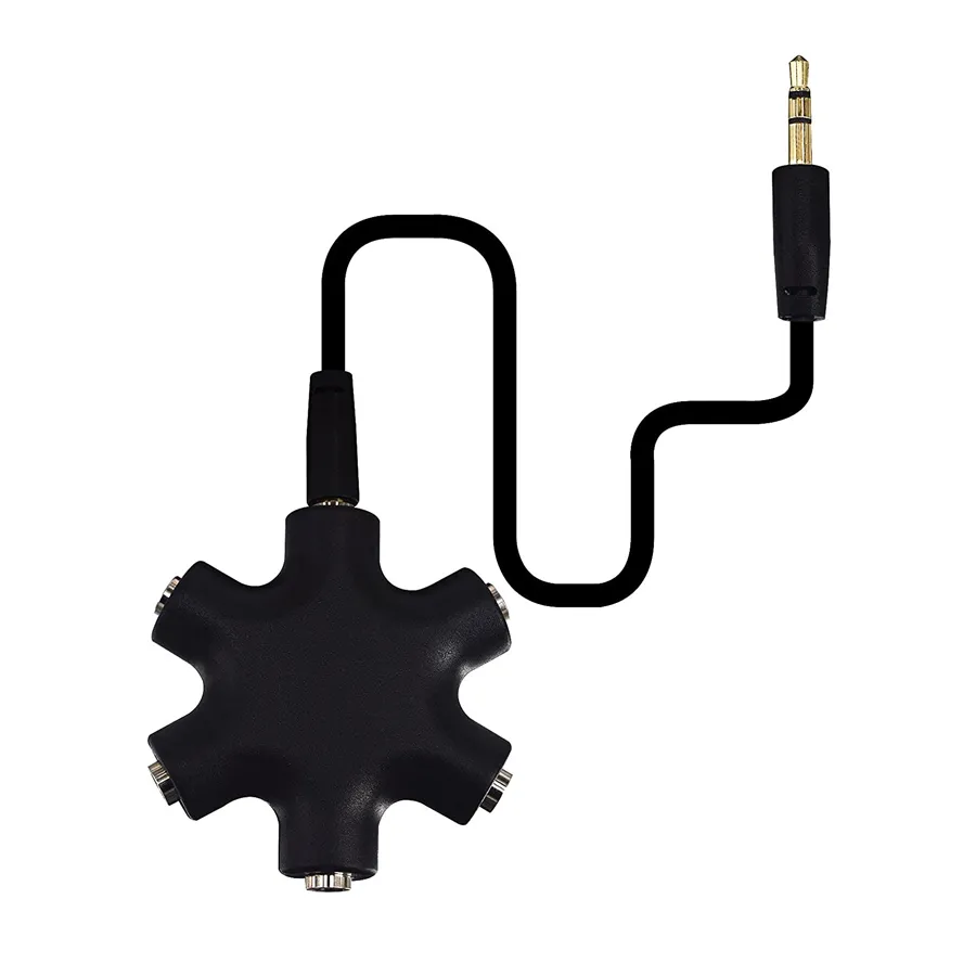 6 In 1 3,5 mm Jack Audio Aux Cable Splitter Adapter 1 Mannelijk tot 5 vrouwelijke hoofdtelefoonpoort Share Adapters voor MP3/4 mobiele telefoon