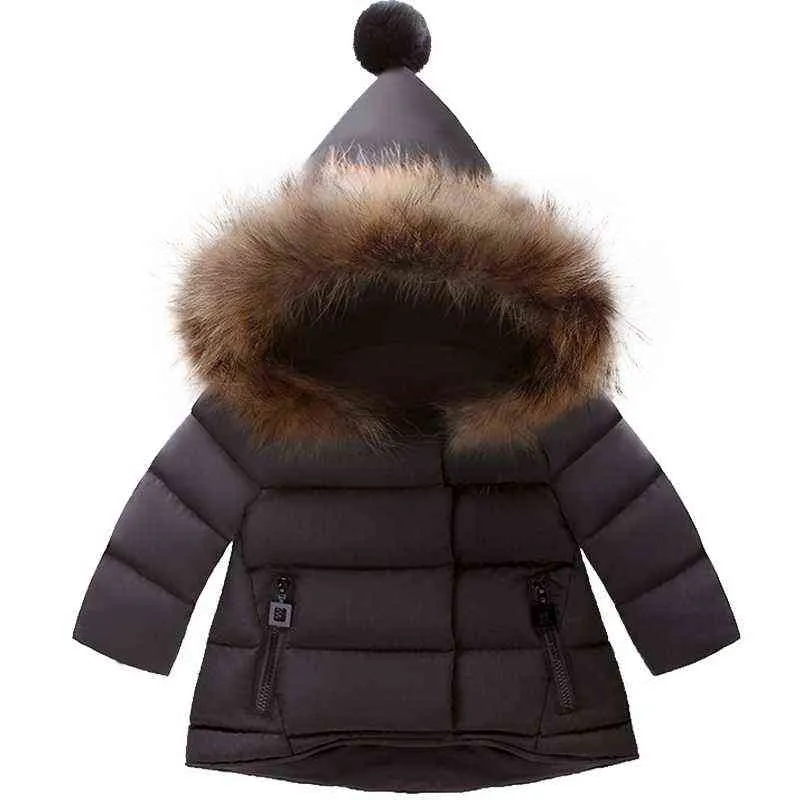 Модные девочки для мальчиков, куртки зимняя мех верхняя одежда Дети теплые дети с капюшоном с верхней одеждой для мальчиков девочки.