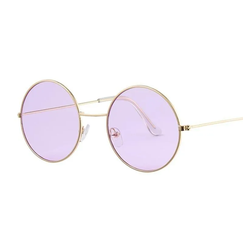 Sunglasses Vintage Round Man Ocean Color Lens Mirror Woman Female Brand Design Metal Frame Circle Glasses OculosSunglasses307c