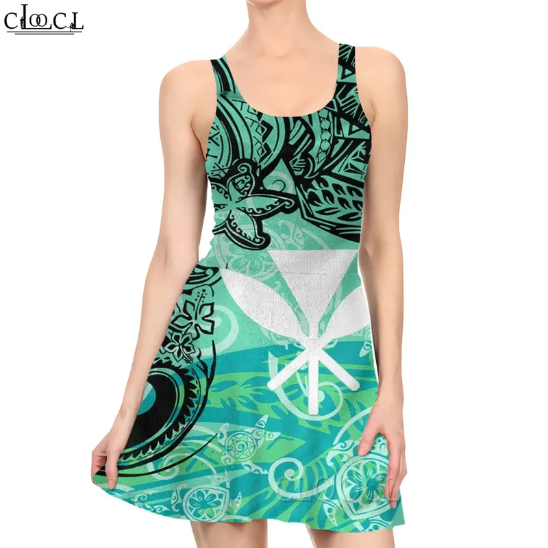 Vestido de Turtle Plumeria vestido 3D Pattern Polynesian Momen Women Mini Sleesess Dress Summer Beach Dresses W220616
