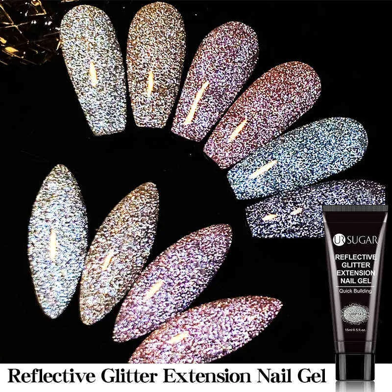 NXY Nail Gel 15ml Reflekterande glitter Akrylförlängning Söt av 3 i 1 Mörk Flashy Art Quick Building Finger Extend 0328