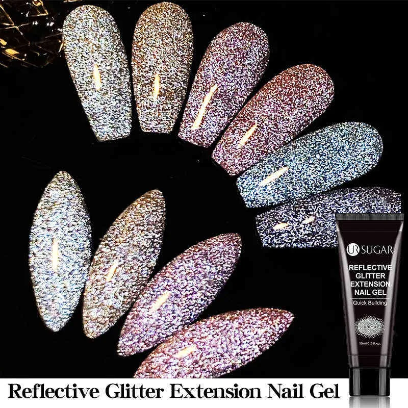 NXY unha gel 15ml reflexivo glitter acrílico extensão absorver 3 em 1 arte flashy escuro dedo de construção rápida estender 0328