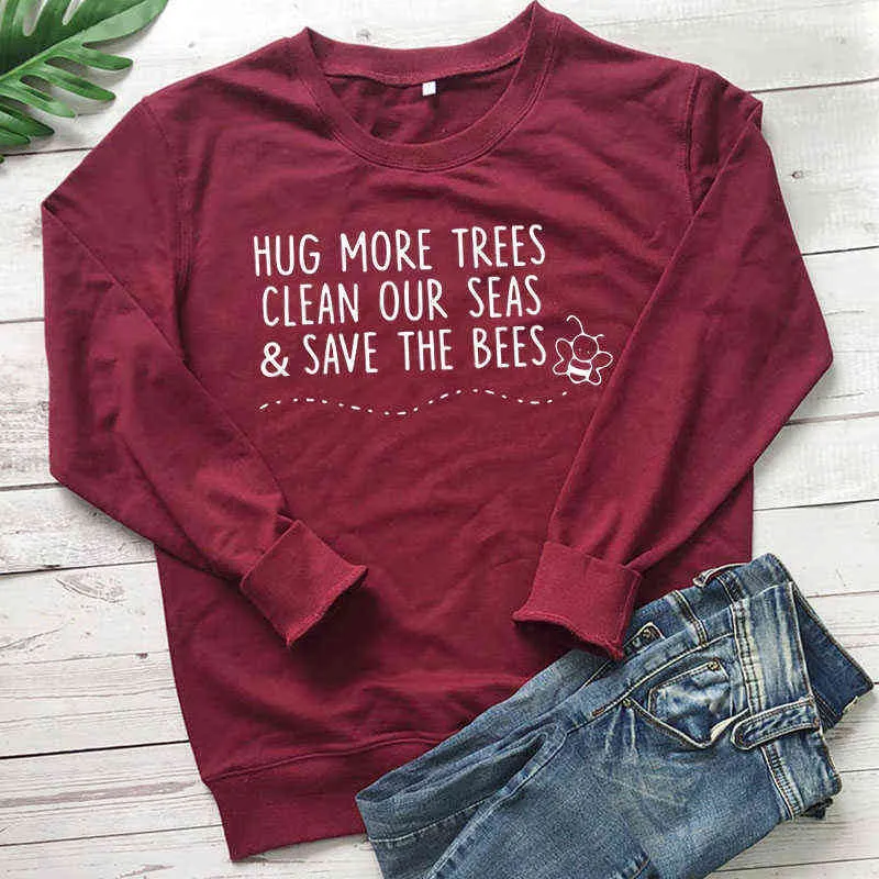 私は私たちの海をより多くの木を抱きしめ、女性のフード付きミツバチのクルーネックプルオーバー特大のフーディーズ女性痛風衣服輸送を節約します