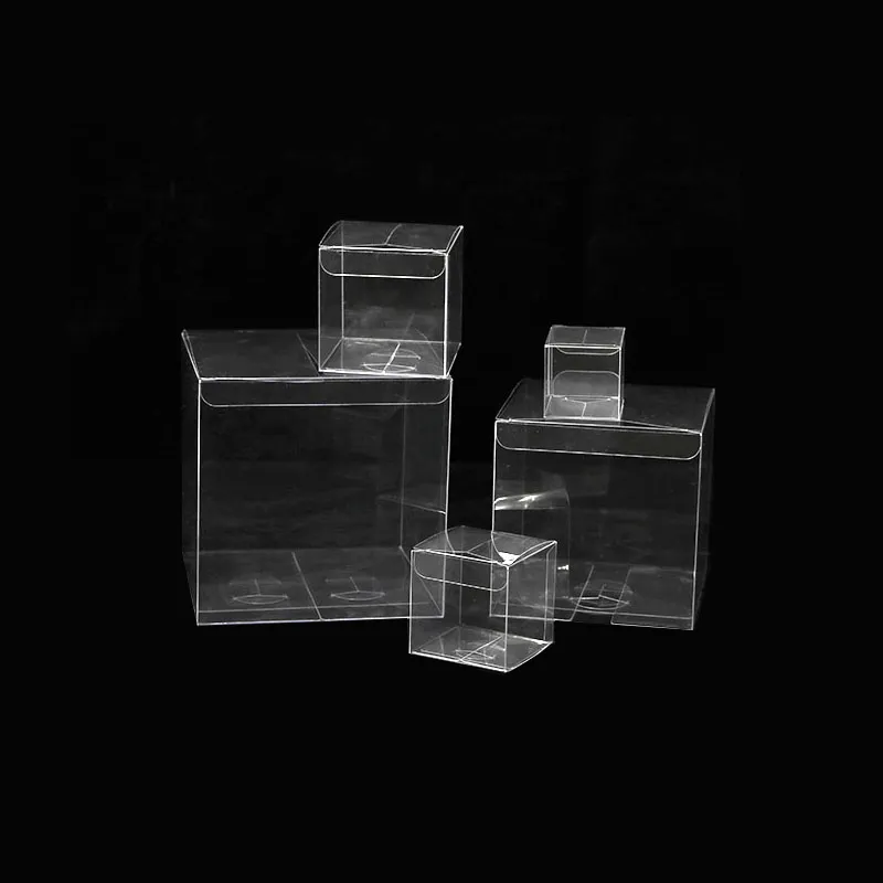 50 pz / lotto Scatole di plastica trasparenti quadrate regali Imballaggio in PVC Trasparente Contenitore di caramelle Regalo di nozze Bomboniere Scatole di visualizzazione CX220423