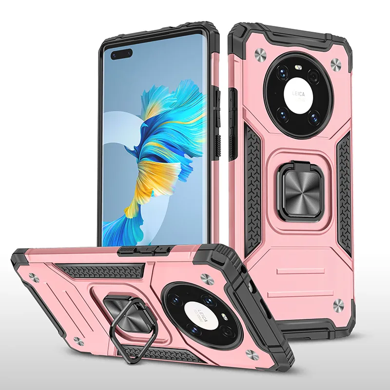 Magnetic Metal Finger Ring Holder Armor Shockproof Cases For Huawei Mate 40 Pro Plus Mate 40 Lite TPU Bumper Hard PC Back Cover